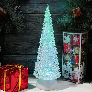 Acrílico Árvore de Natal de Cristal LED Colorido da Árvore de Natal da Casa de Decoração de Mesa de Enfeite de Natal Noel 2023 Ano Novo a Luz da Noite