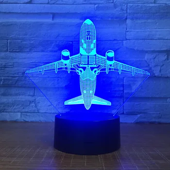 Aeronave Led 3D de Decoração de Casa de 7 Mudança da Cor do Usb da Lâmpada de Mesa Usb Quarto de Cabeceira, candeeiro de Avião Noite de Luz Presentes