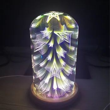 Fogo de artifício Estrelas, coração 3D Noite de Luz de Vidro Magia Secretária da Lâmpada de Mesa LED USB Ambiente Criativo e Iluminação, Brinquedos, presentes para mulheres