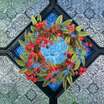 Plástico Fantasia Atraente Pin Cone de Vime Garland Rodada de Suspensão de Coroa de flores Decorativas para Vitrine
