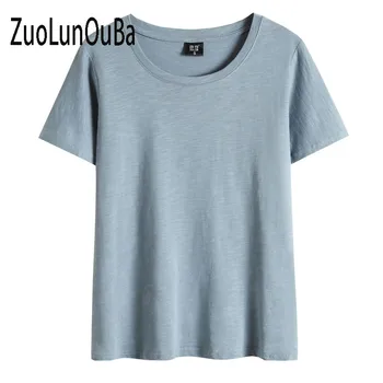 ZuoLunOuBa de Verão, Roupas de Moda feminina T-shirt de Cor Sólida Simples Sexy decote em V manga Curta Tees Tops
