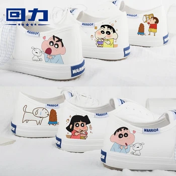 Crayon Shin-Chan Impressas Em Branco Top Baixa Rendas Até Sapatos De Lona Aluno Tênis 34-44 Par De Sapatos De Desenhos Animados Kawaii Anime De Pelúcia De Presente
