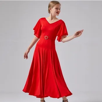 vestido de festa longo, dança de salão vestido de valsa vienense vestido para dança de salão mulheres de vermelho tango vestido de dança traje mulheres swing vestido